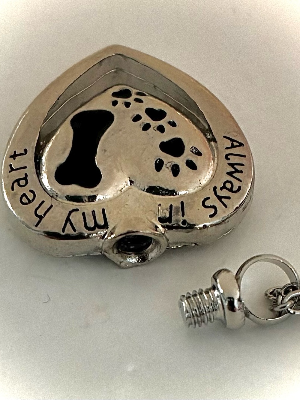 DOG-BONE URN NECKLACE > “ Always in my Heart” cremation ashes